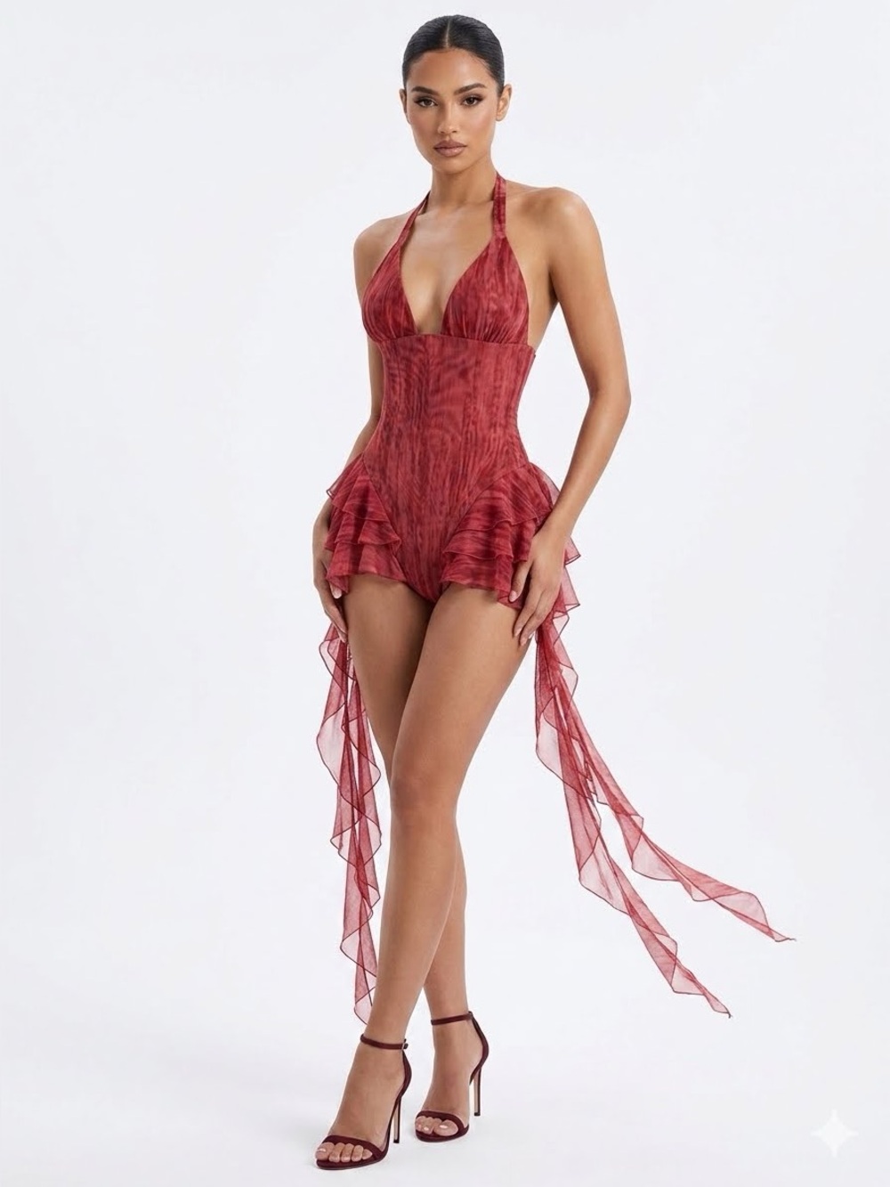 Oh Polly Kristena Ruffled Halterneck Bodysuit